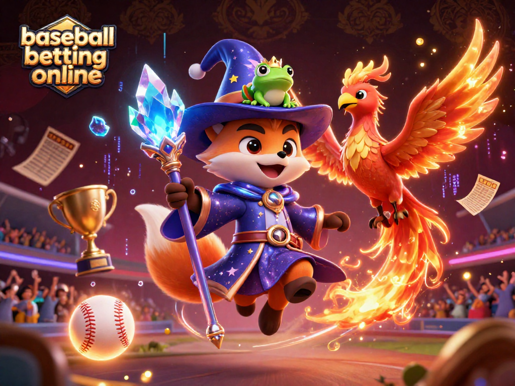 Engage in exciting baseball betting online with dynamic characters and glittering casino elements.