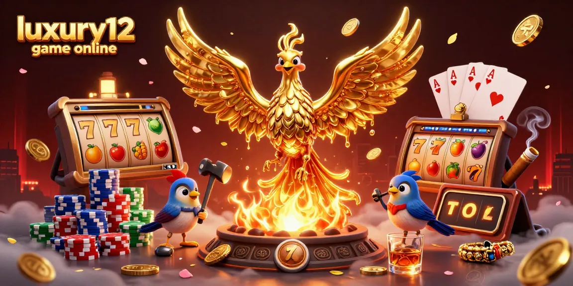 Engage in the luxury12 game online with a vibrant, dynamic casino-themed illustration showcasing molten golden elements and rich details.