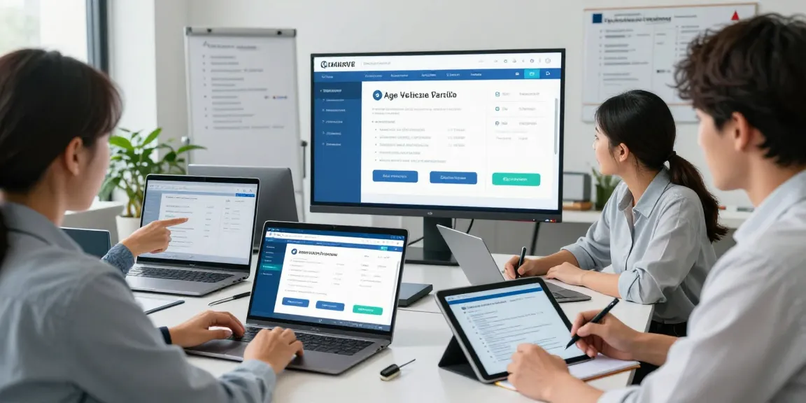 Team demonstrating an age verification system in a modern office setting.