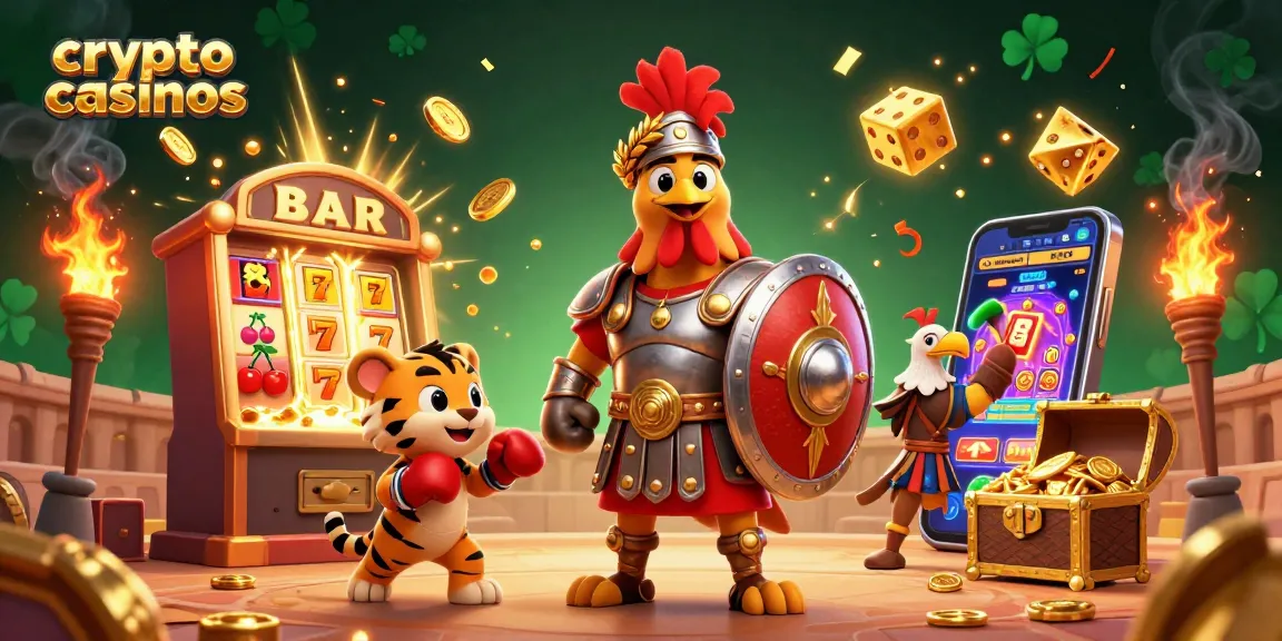 Jouez dans des crypto casinos animés avec un coq gladiateur et des jeux captivants.