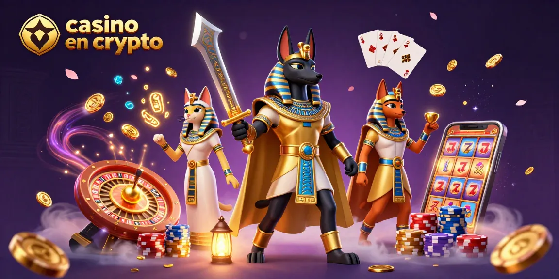 Jouez au casino en crypto avec Anubis et Bastet, dominants la scène remplie de gains.