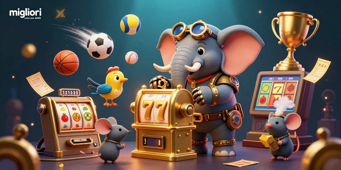 Interagisci con la scena dei migliori casino non AAMS che presenta un elefante steampunk e slot machine dorate in 3D.