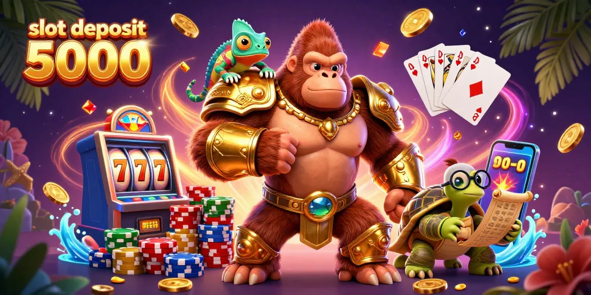 Menang besar di slot deposit 5000 dengan suasana kasino bertema 3D penuh warna.