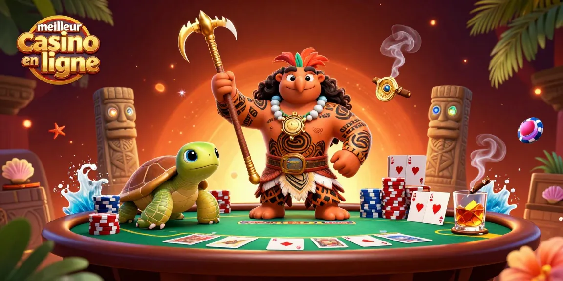 Jouer dans le meilleur casino en ligne avec ce demi-dieu 3D au poker et des éléments de jeu colorés.