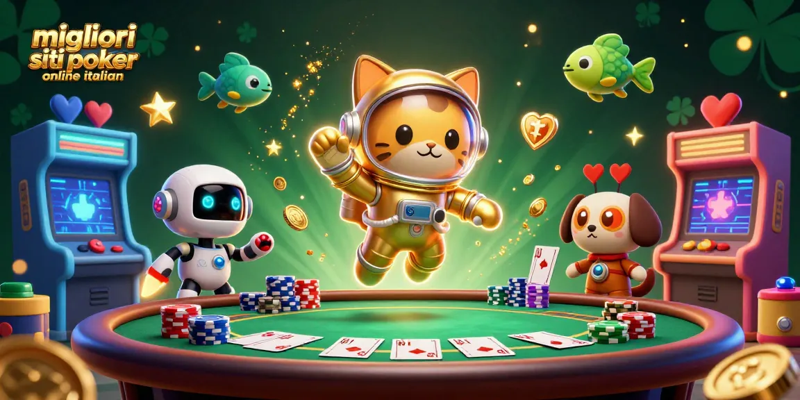 I migliori siti poker online italiani con un'affascinante scena di poker e un astronauta cat.