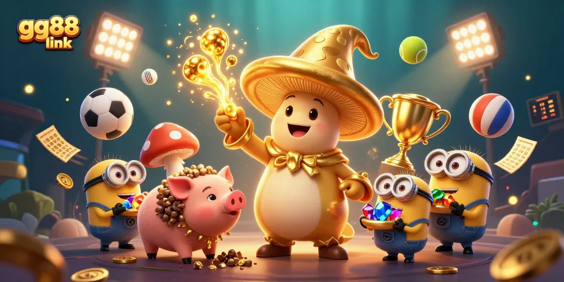 Experience thrilling gameplay with gg88 link in this vibrant 3D casino scene featuring magical characters and sports elements.