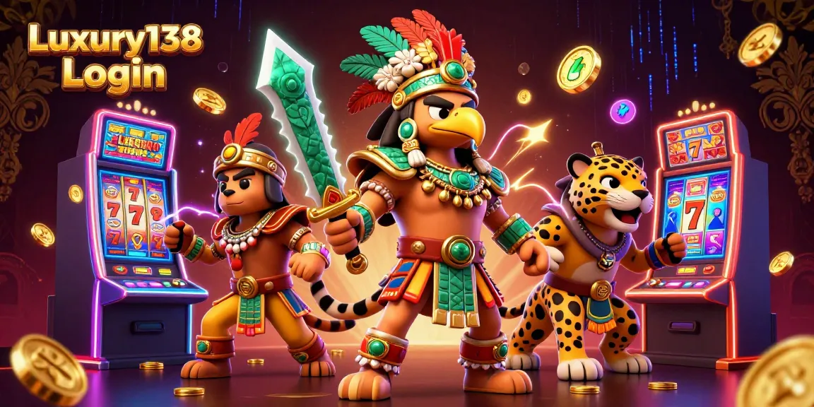 Engage with Luxury138 Login at vibrant slot machines featuring 3D characters and gold coins.