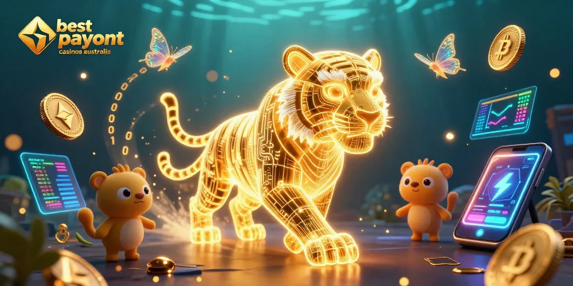 Engage in thrilling wins at the best payout casinos Australia with golden tiger and crypto elements.