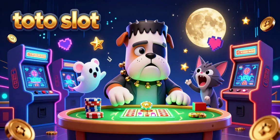 Navigate exciting toto slot games with a spooky scene featuring a Frankenstein bulldog and mesmerizing elements.