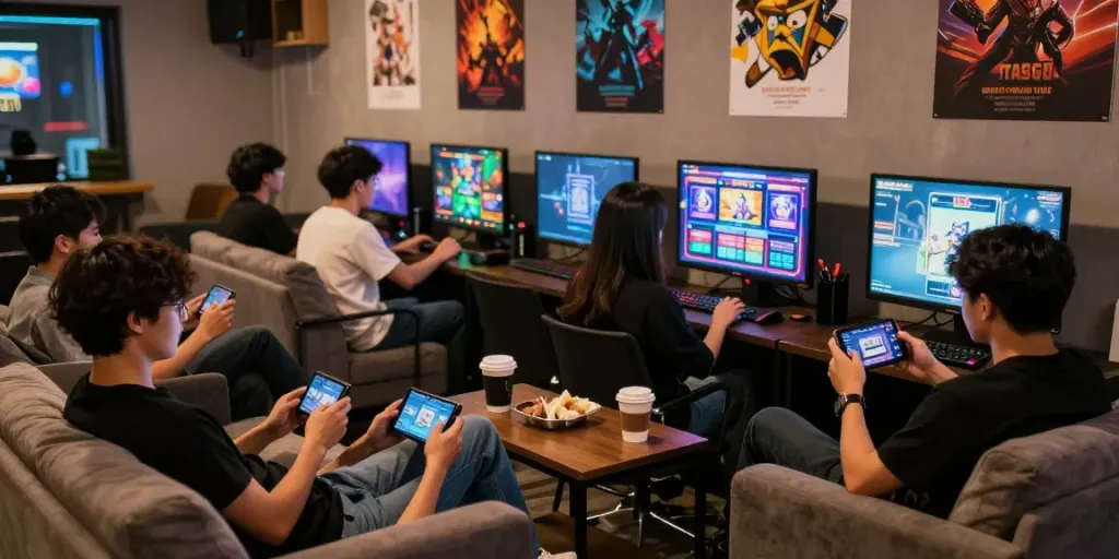 Luxury12 gaming lounge with players enjoying slots in a cozy setting.