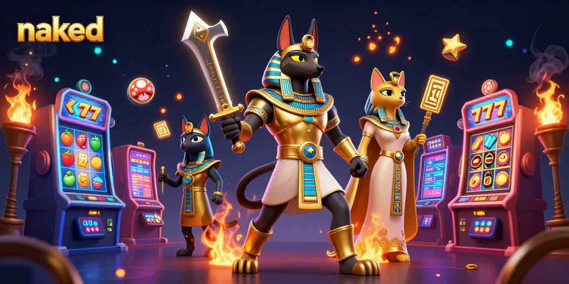 Experience the excitement of naked slot games with vibrant 3D ancient Egyptian characters and glowing jackpots.