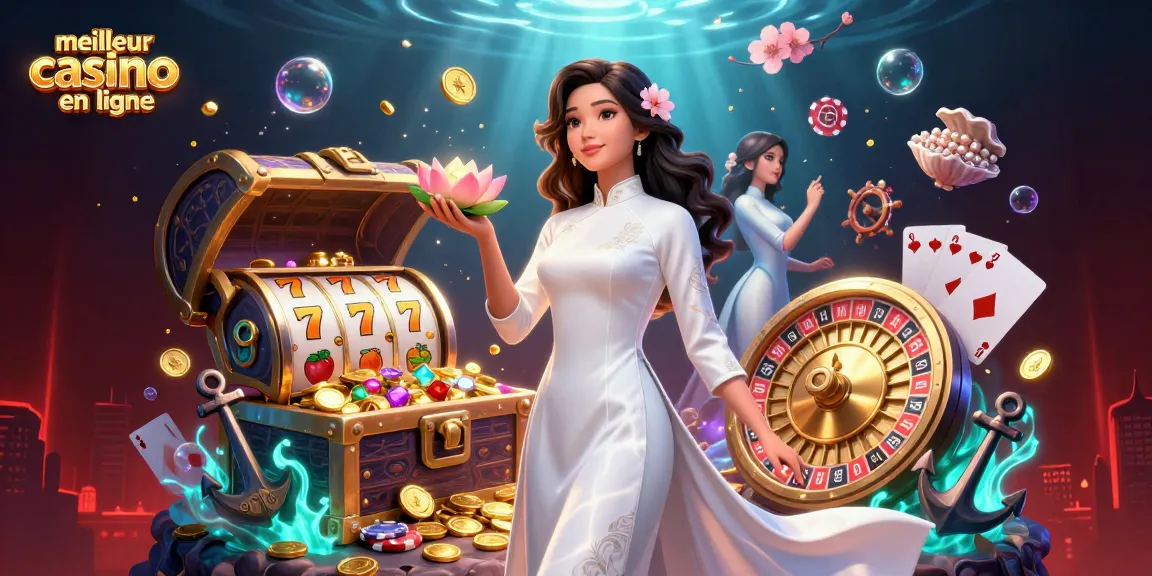 Vivez l'excitation du meilleur casino en ligne avec des pièces d'or, des rouleaux de machines à sous et des personnages vibrants.