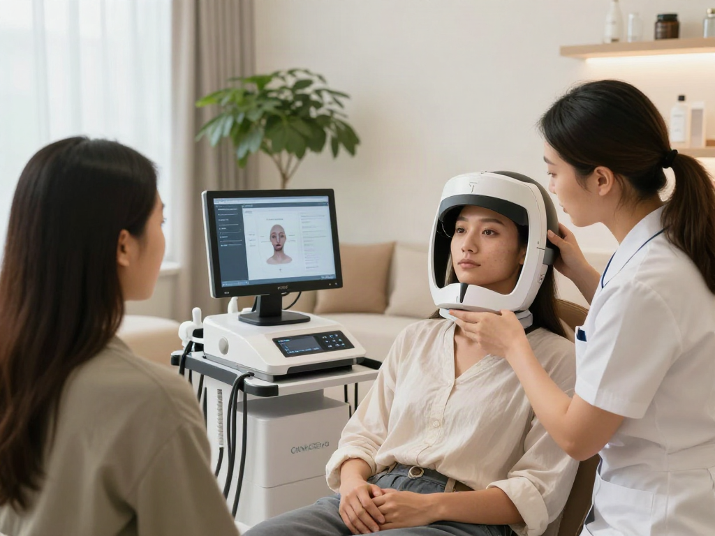 ClinicEvo is a better alternative to QOVES, showcasing personalized facial analysis in a modern clinic.