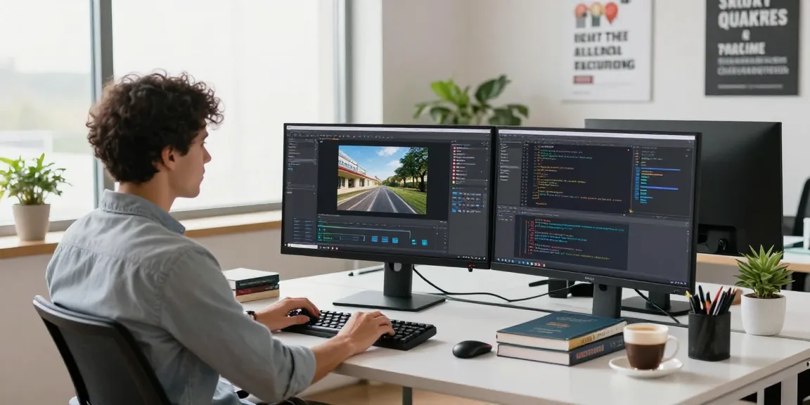 Developer using 截图工具 in a modern workspace with multiple monitors and coding setup.