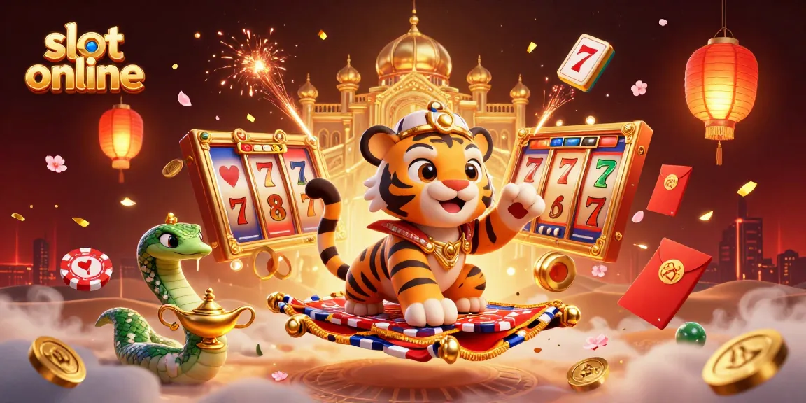 Spin and win with slot online in a vibrant 3D Arabian Nights-themed casino scene full of energy.