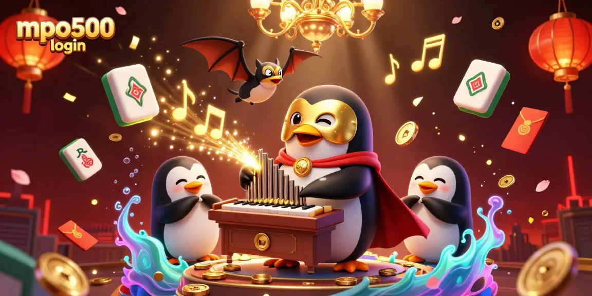 MPO500 login activates exciting gameplay with a vibrant 3D penguin at a casino scene.
