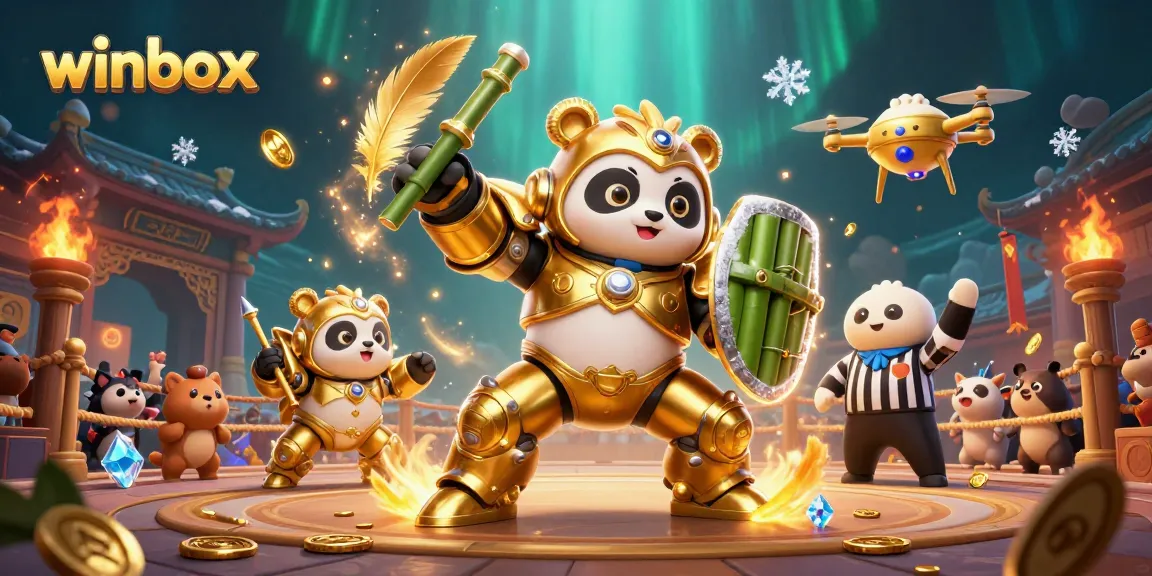 Engage with winbox in a vibrant 3D casino scene filled with dynamic game elements and characters.