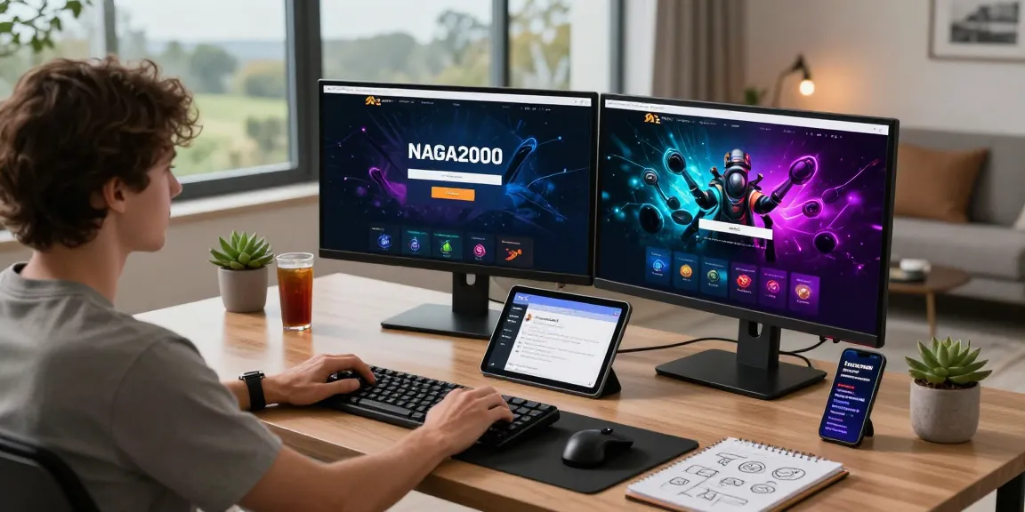 User enjoying secure login on NAGA2000 platform for seamless iGaming experience in a modern home office.