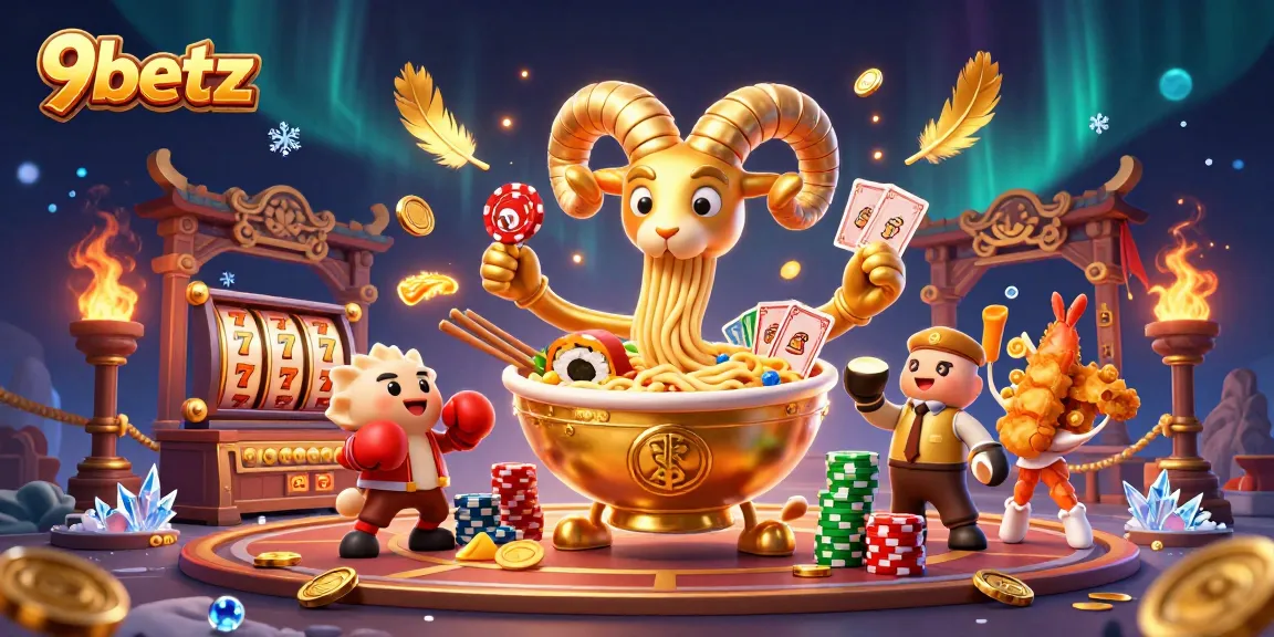 Engage with 9betz's thrilling casino scene featuring dynamic characters dealing cards and stacking chips.