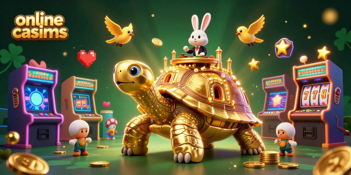 Engage with online casinos through this vibrant 3D illustration showcasing a cartoon tortoise casino.