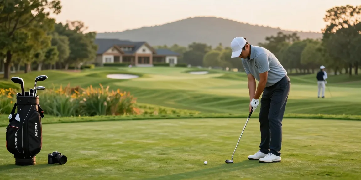Putt Perfection di https://puttperfection.com/putter-reviews: golfer fokus menggunakan putter di lapangan golf yang indah.