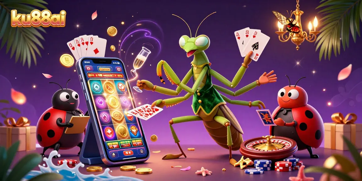 Experience ku88ai's vibrant casino atmosphere with a giant mantis card sharp and ladybug pit boss.