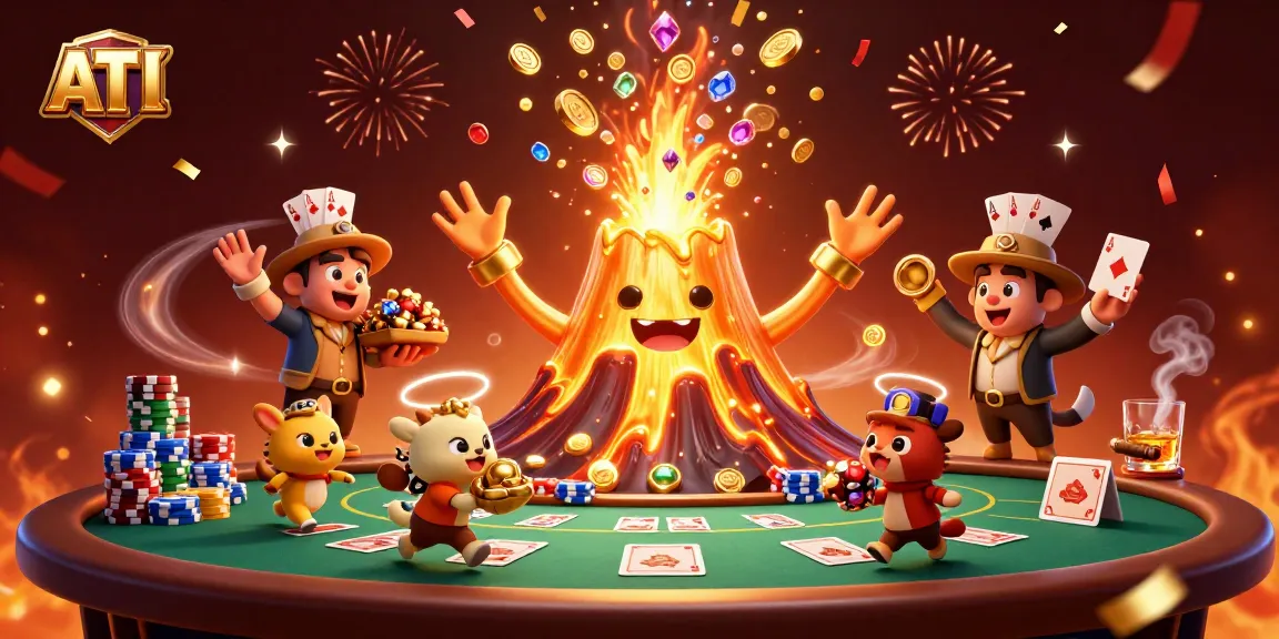 Experience thrilling gaming at ATI with cascading coins from a volcano and poker action!