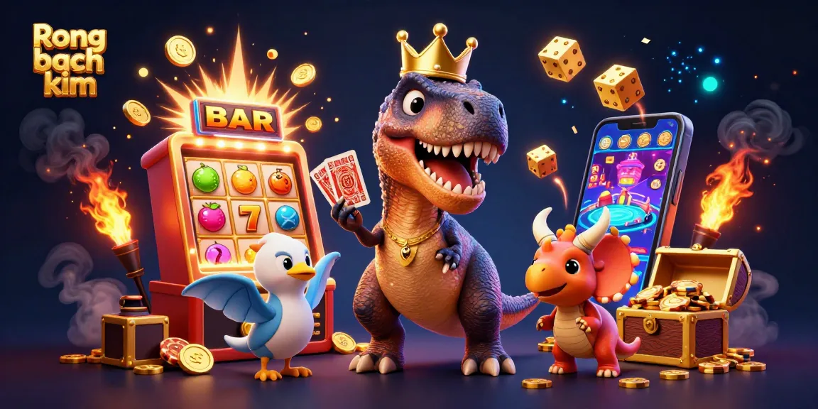 Experience thrilling moments with Rong bach kim as cartoon dinosaurs engage in a colorful casino atmosphere.